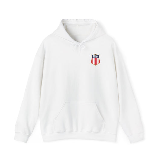 Hockey Goalie Hoodie – Vintage USA Shield & Save Graphic Sweatshirt